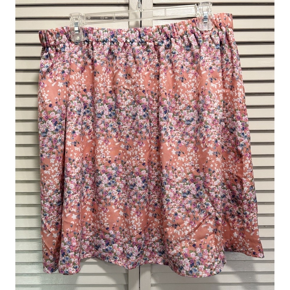 MODBE Floral Peach/White Chiffon Short Skirt Ruffle A-line‎ Size Large Elastic - Picture 2 of 6